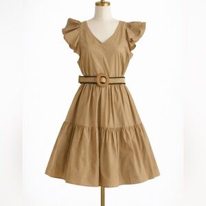 Gibson Latimer Tan Flutter Sleeve V-Neck Dress, NWOT